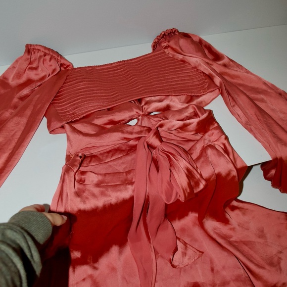 FREE PEOPLE — JUSTIN SATIN CUT OUT MINI DRESS IN CORAL, US M, ORIGINALLY $298 - Picture 13 of 16